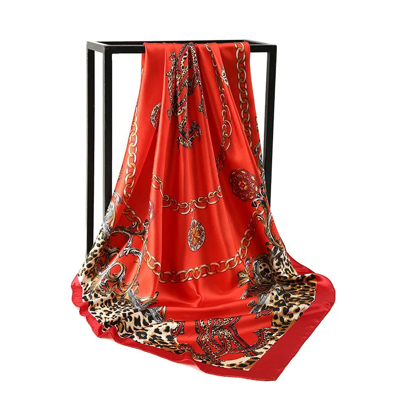 New chain leopard print print pattern women's 90 * 90cm large square scarf silk scarf, headscarf