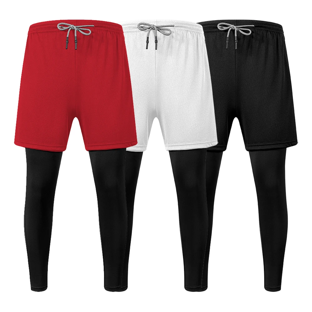 Men's Running Quick Dry Dual-Layer Compression Long Trousers Inner Compression Tights & Outer Sport Shorts Gym & Athletic Gear