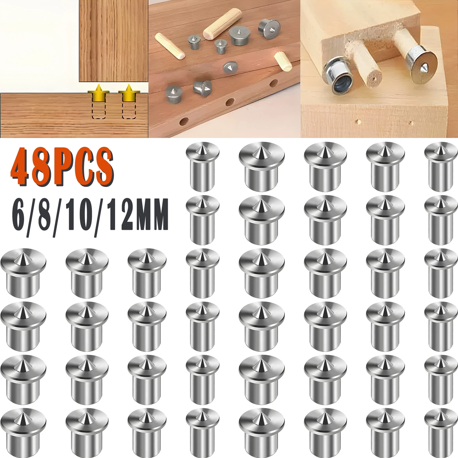 48PCS Woodworking Alignment Tool Dowel Pin Center Points Marker Drill 6/8/10/12mm Tenon Center Transfer Plugs Point Precise DIY