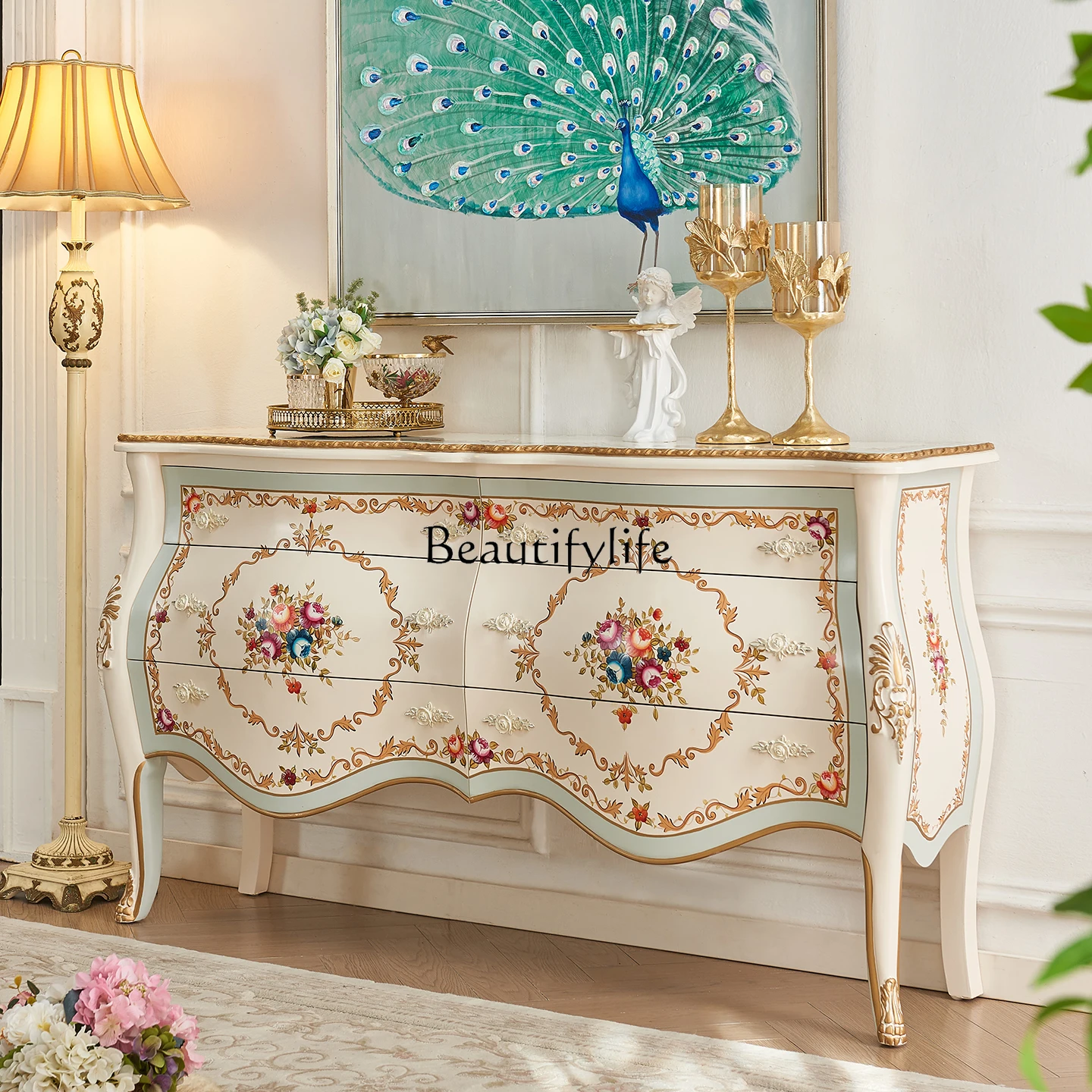 

Solid wood painted bedroom storage multi-bucket bedside cabinet entrance foyer decorative cabinet