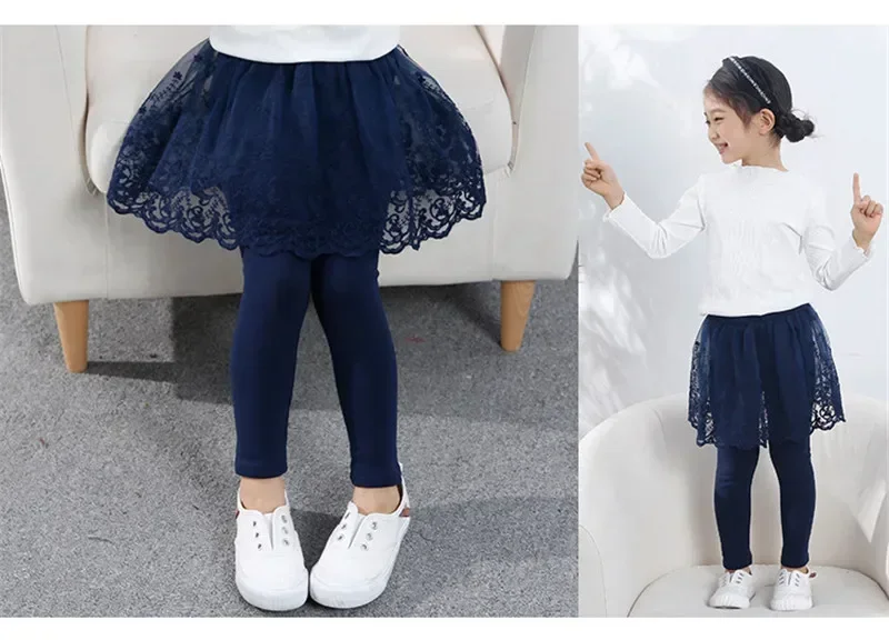 Kinderleggings für Babymädchen, Niedliche Spitzen-Prinzessinnen-Leggings mit Rock, Frühling Herbst Einfarbige Baumwoll-Kinderhosen – Detail 13