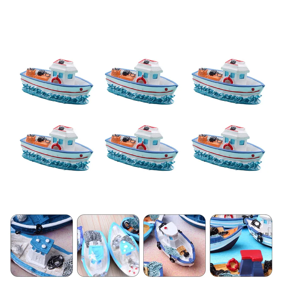 

Набор из 6 миниатюрных лодок из смолы для декора микроландшафта, украшение для мини-аквариума, для DIY-декора дома, офиса, балкона, сада