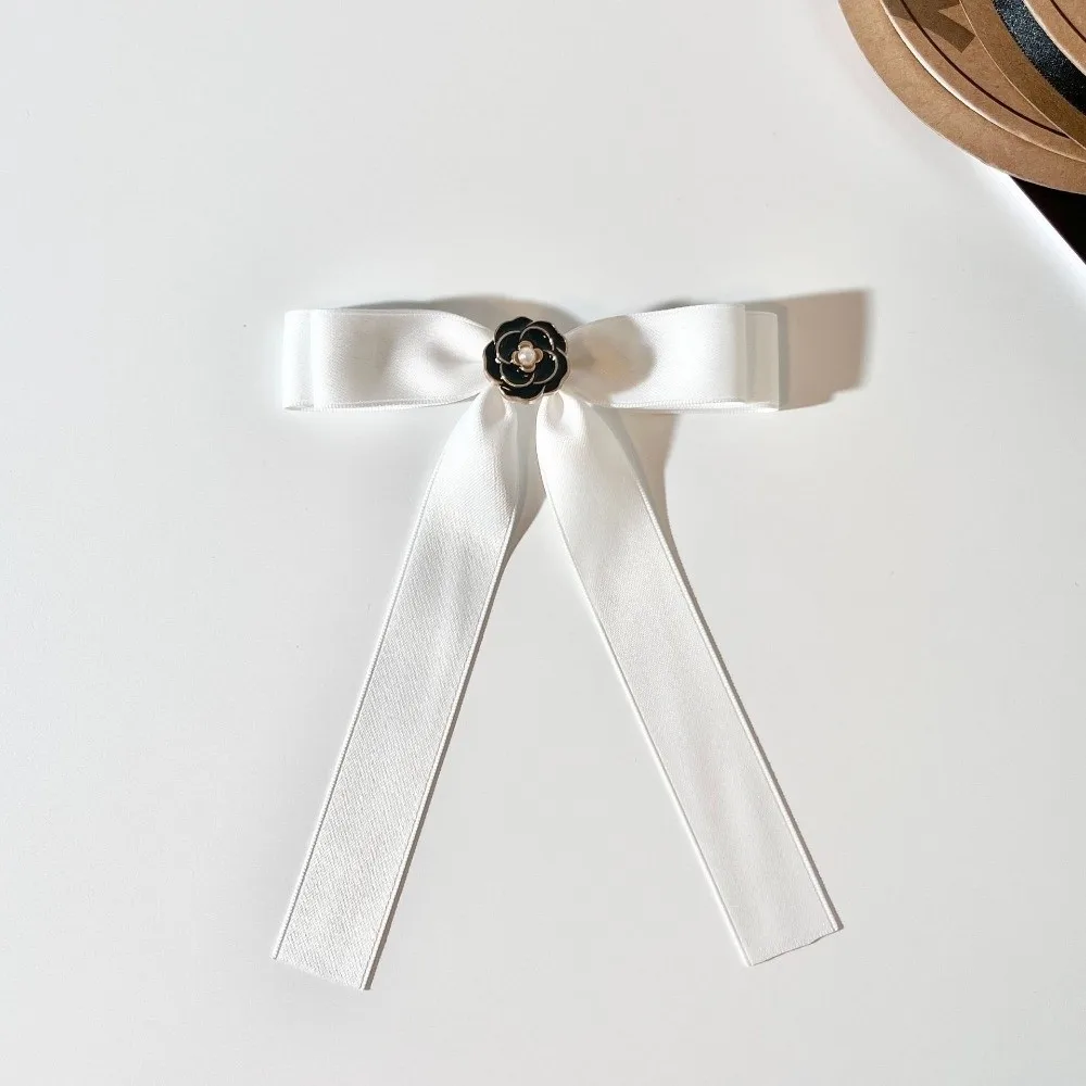 White Black Ribbon Pin Pearl Camellia Funerals Memorial Pin Collar Texture Photo Accessories Mourning Badge Brooch Funeral