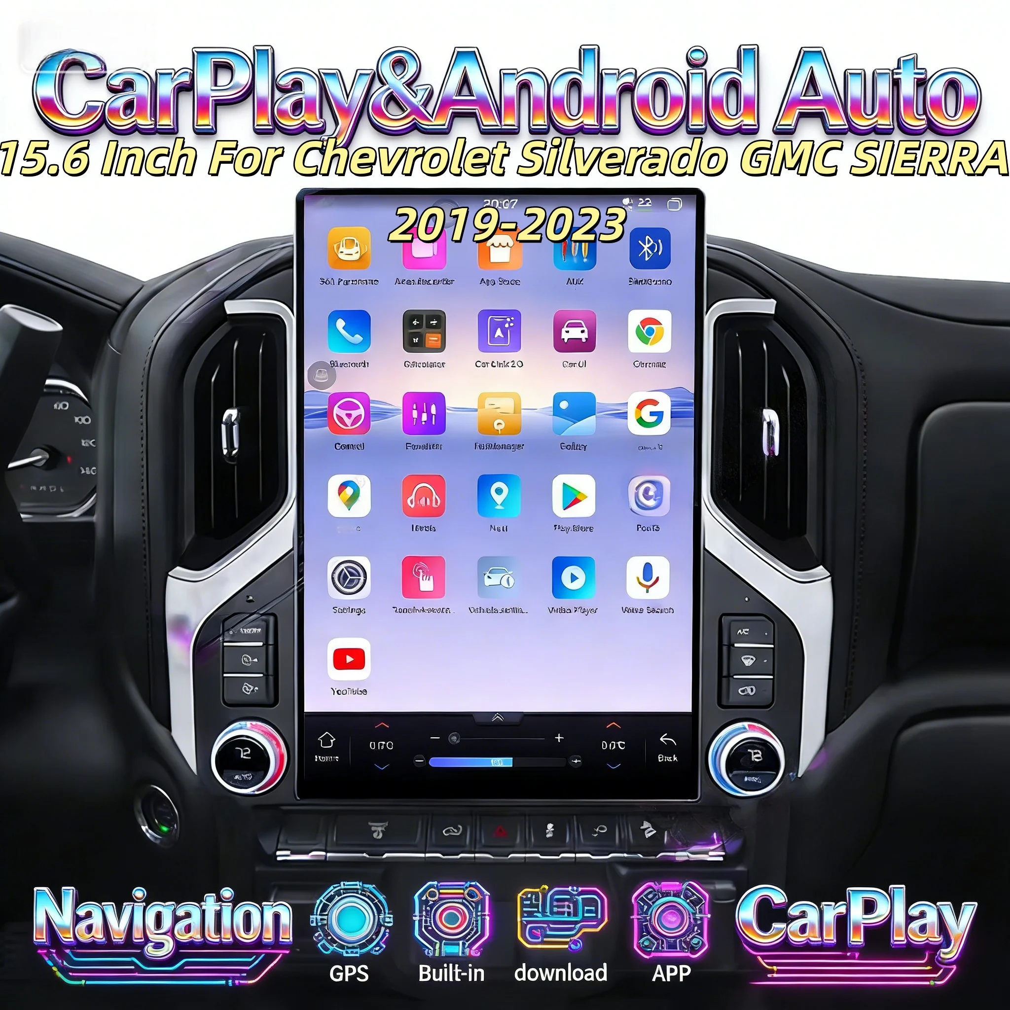 

15.6 Inch Multimedia Android Player For Chevrolet Silverado GMC SIERRA 2019-2023 Wireless CarPlay Bluetooth Head unit DSP 4G