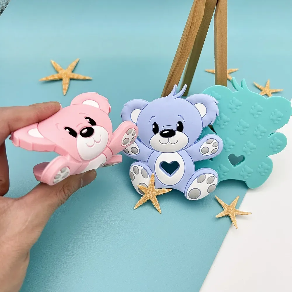 Lettere in legno inglesi personalizzate nome Baby Bear ciondolo in Silicone clip per ciuccio supporto per catene massaggiagengive Baby Kawaii Toy Gifts