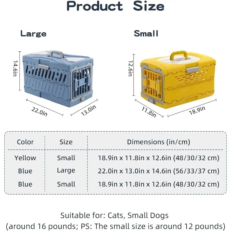 Collapsible Hard-Sided Pet Crate with 2 Doors-Portable Travel Kennel for Small and Medium Dogs&Cats,Easy Storage,Durable Design