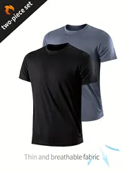 T-Shirt a compressione ad asciugatura rapida da 2 pezzi per uomo-camicia sportiva leggera e traspirante per palestra all'aperto, corsa e Fitness