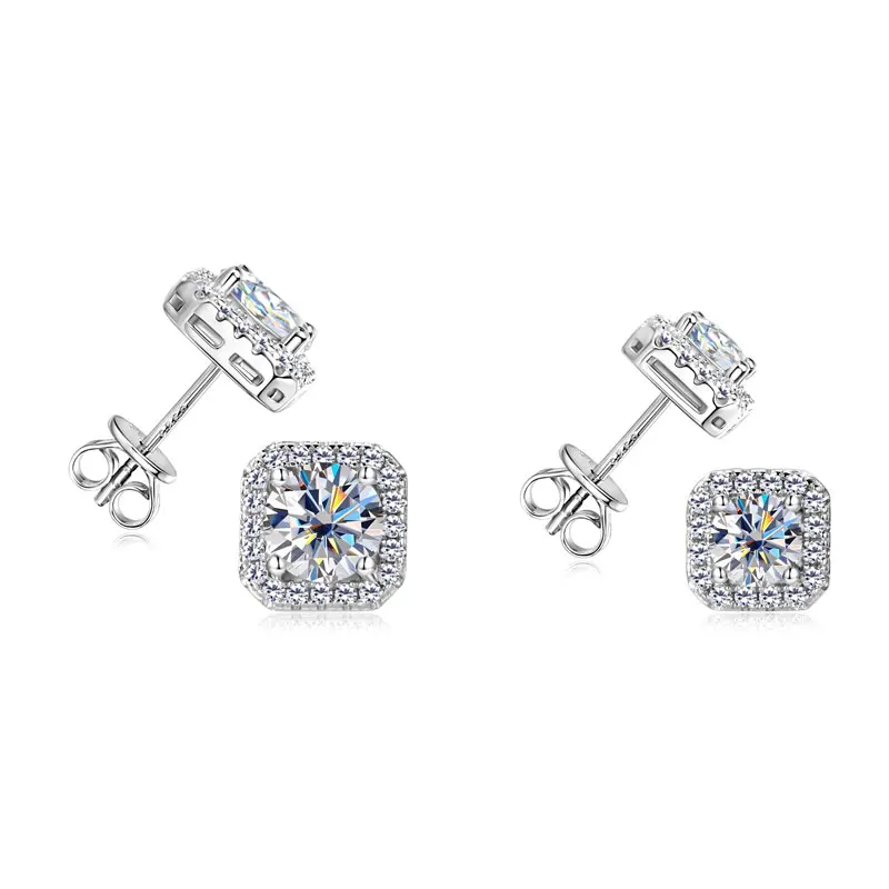 

IOGOU Classic Full D Color Moissanite Diamond Halo Stud Earrings for Women 0.5ct/1.0ct 925 Sterling Silver Engagement Jewelry