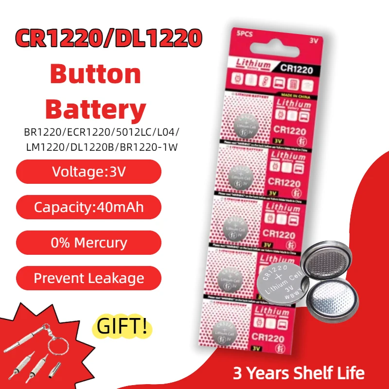 

2-50pcs High-Capacity CR1220 LM1220 BR1220 KCR1220 3V Alkaline battery For Toy Watch Car Remote Control Mouse Button Coin Cell