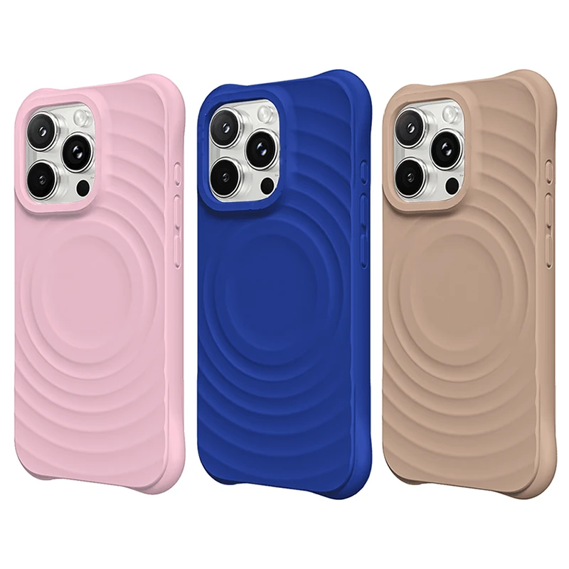 New Blue Pink Oat Ripple Silicone Engraved Letters Magnetic Phone Case Cover for IPhone 12 13 14 15 16 Pro Max Case