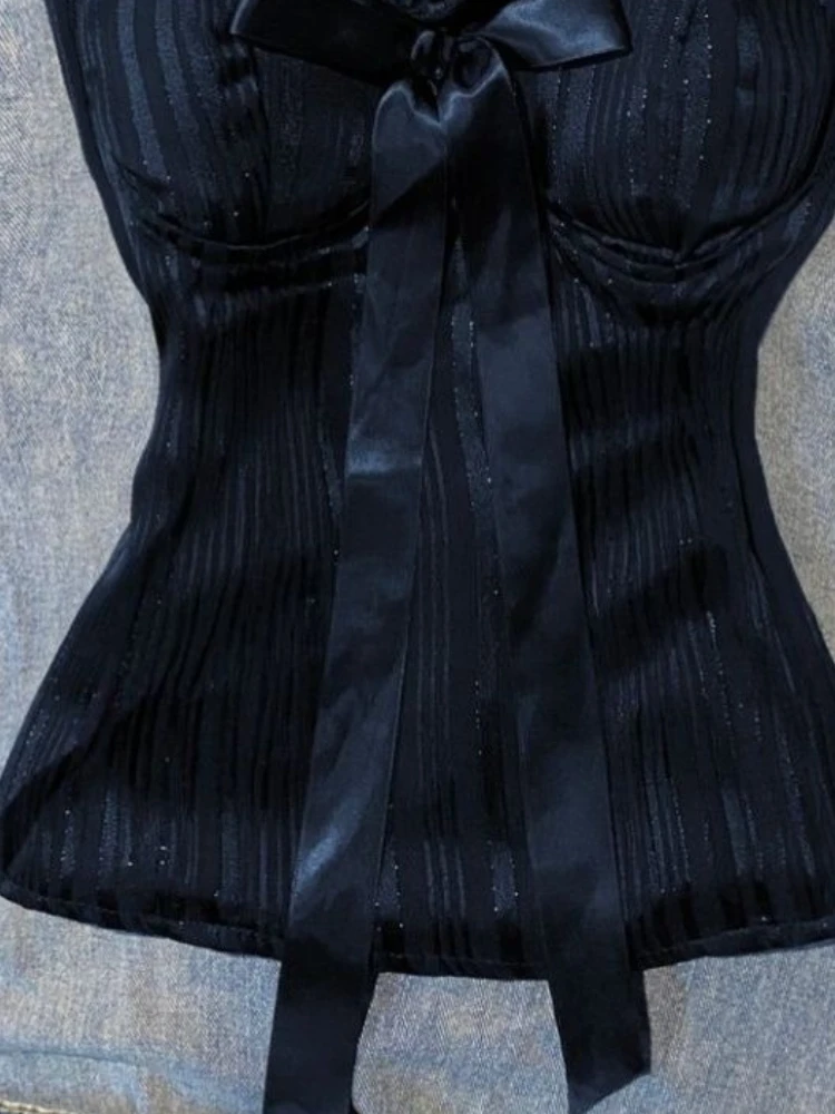 ภาษาฝรั่งเศสคํา Pure Desire เซ็กซี่ LACE-up เสื้อกั๊กผู้หญิงโบว์สลิง Millennium Sweet Spice สาว Y2k เสื้อใหม่ Retro Hot Chick ความงามเสื้อผ้า