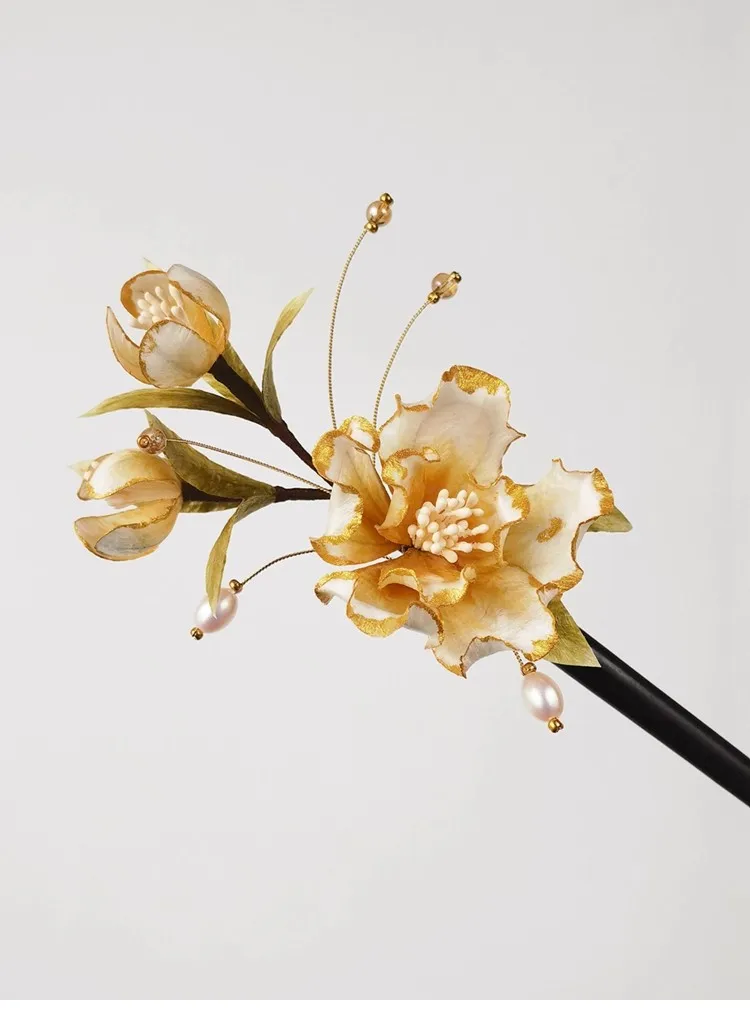 Y – épingle à cheveux en velours pour femmes, design de thé blanc, style chinois, patrimoine culturel immobile, fleur, épingle à cheveux pour couvre-chef finie