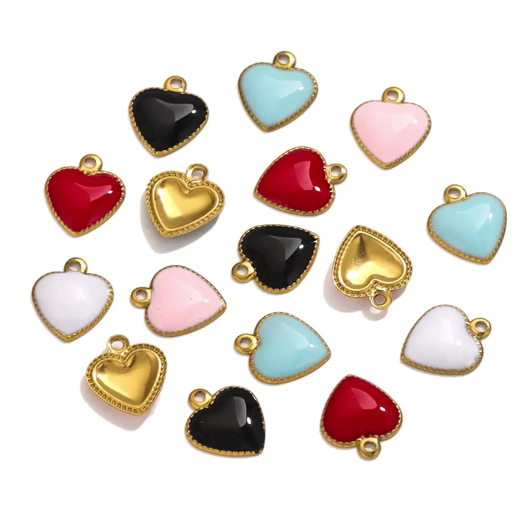 5Pcs 8*10mm Oil Drip Mini Love Heart Pendant for DIY Necklace Earring Making Accessories Colorful Stainless Steel Jewelry