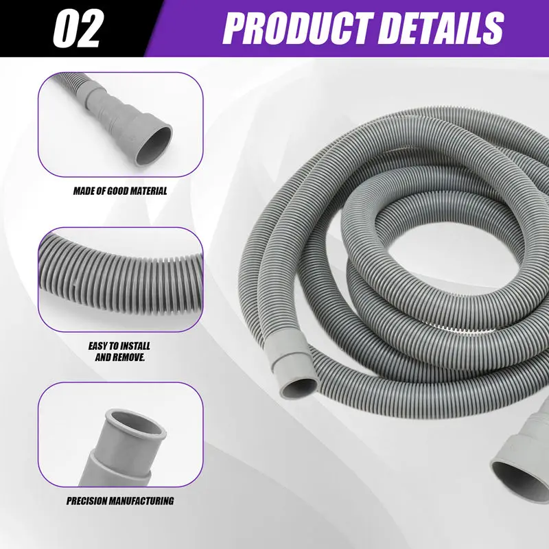 مجموعة تمديد خرطوم الصرف خرطوم الغسالة العالمي بطول 10 أقدام، تتضمن موصل خرطوم القوس ومشابك الخرطوم وخراطيم الصرف-A09G