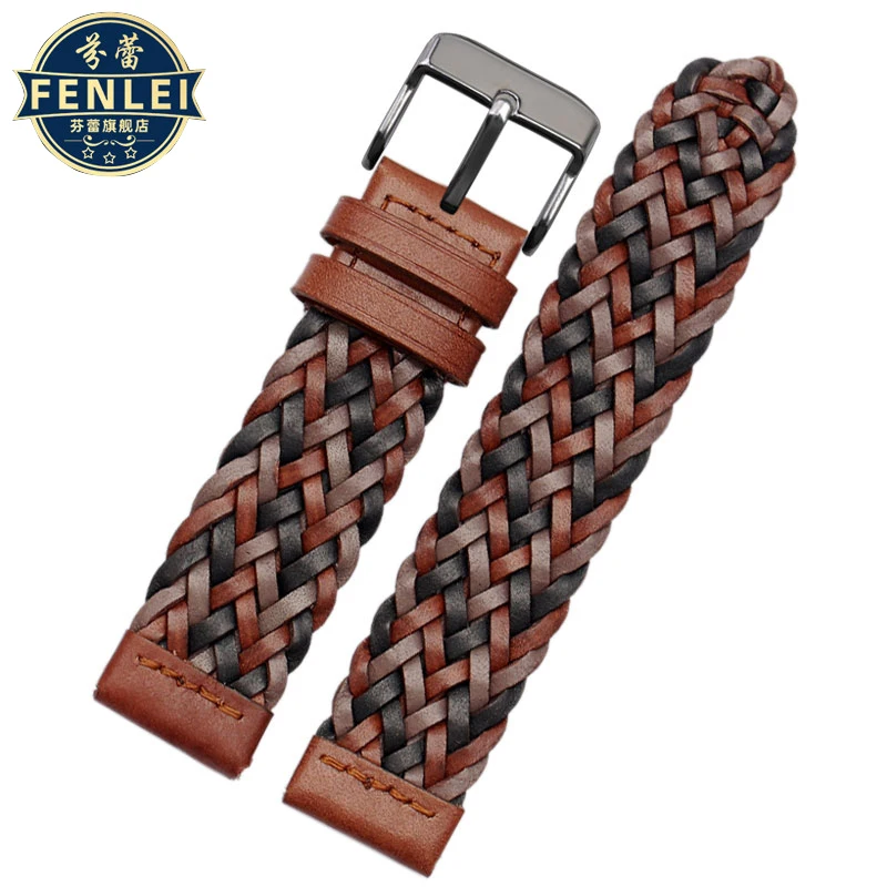 20 22mm Quick Release For Fossil Bulgari Huawei Armani Smart Braided Leather Watch Strap Men Women Universal Woven Watch band