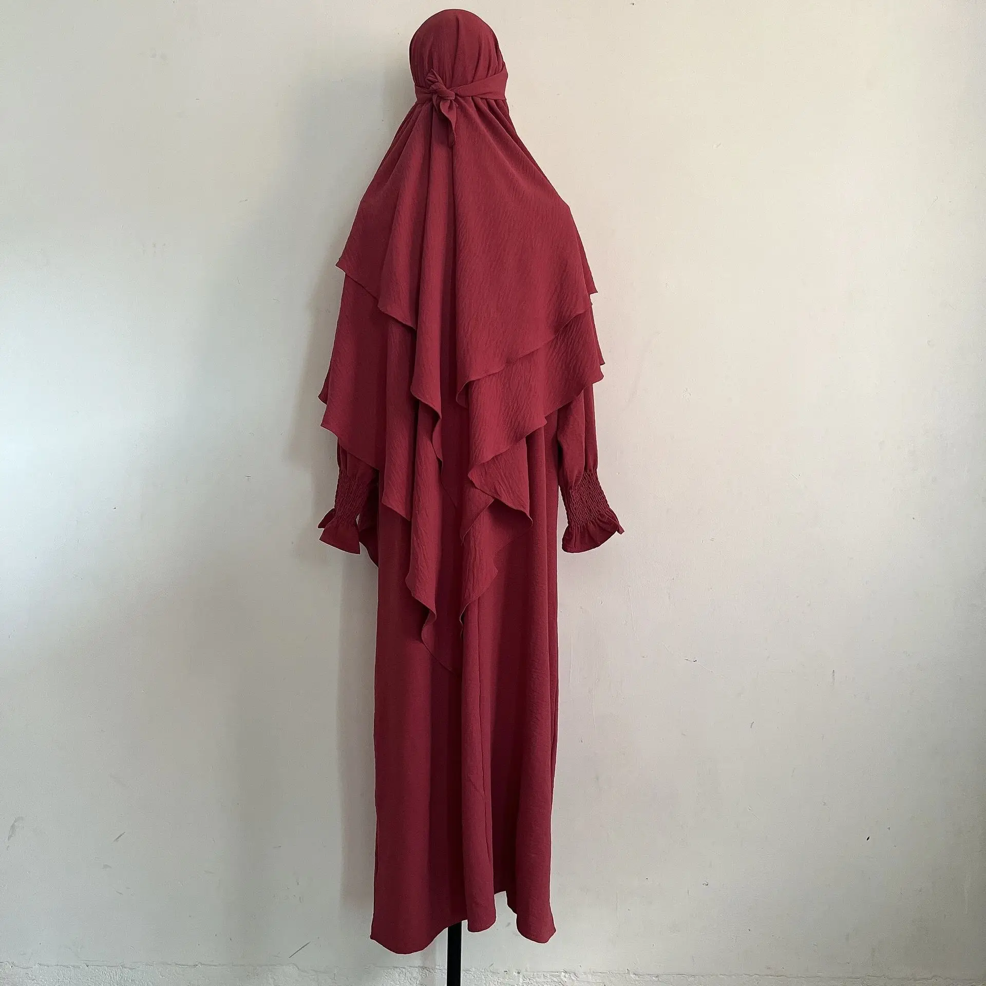 عيد فستان البدلة 2 قطعة مجموعات النساء مزدوجة الطبقات الحجاب قفطان مسلم فيستدوس الحجاب عبايات وتتسابق المغرب رمضان دبي #6