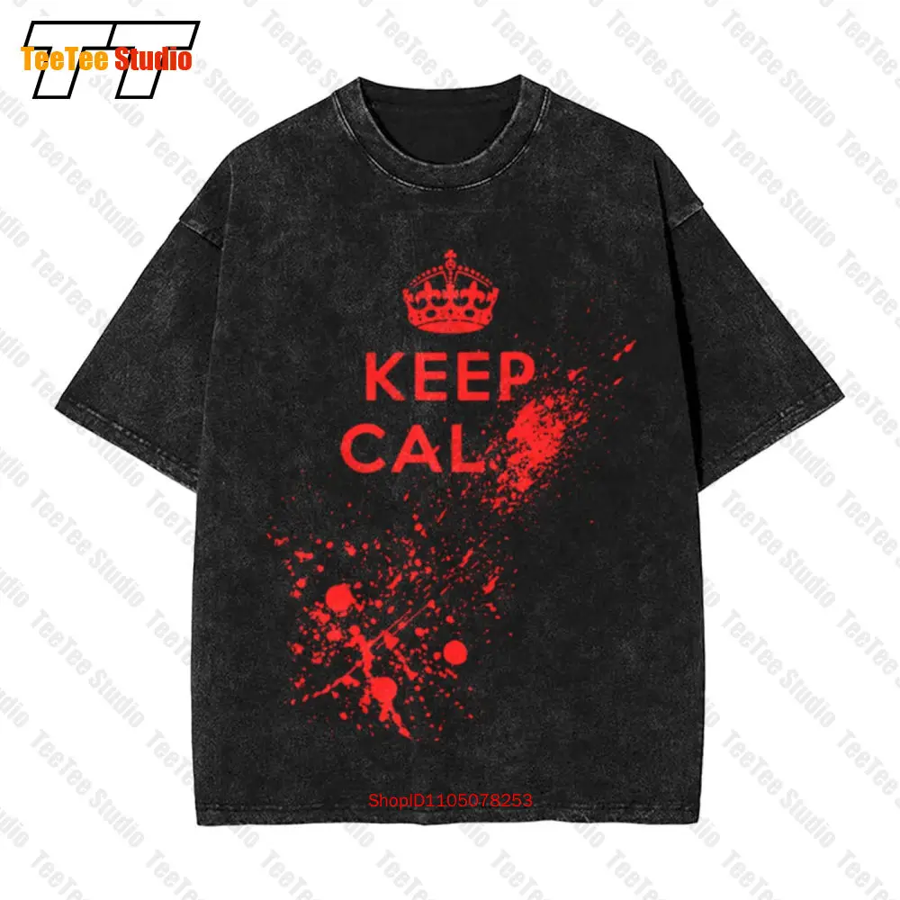 Keep Calm Blood Dead Halloween Fancy Dress Zombie Vintage Oversized T-Shirt 4OE4