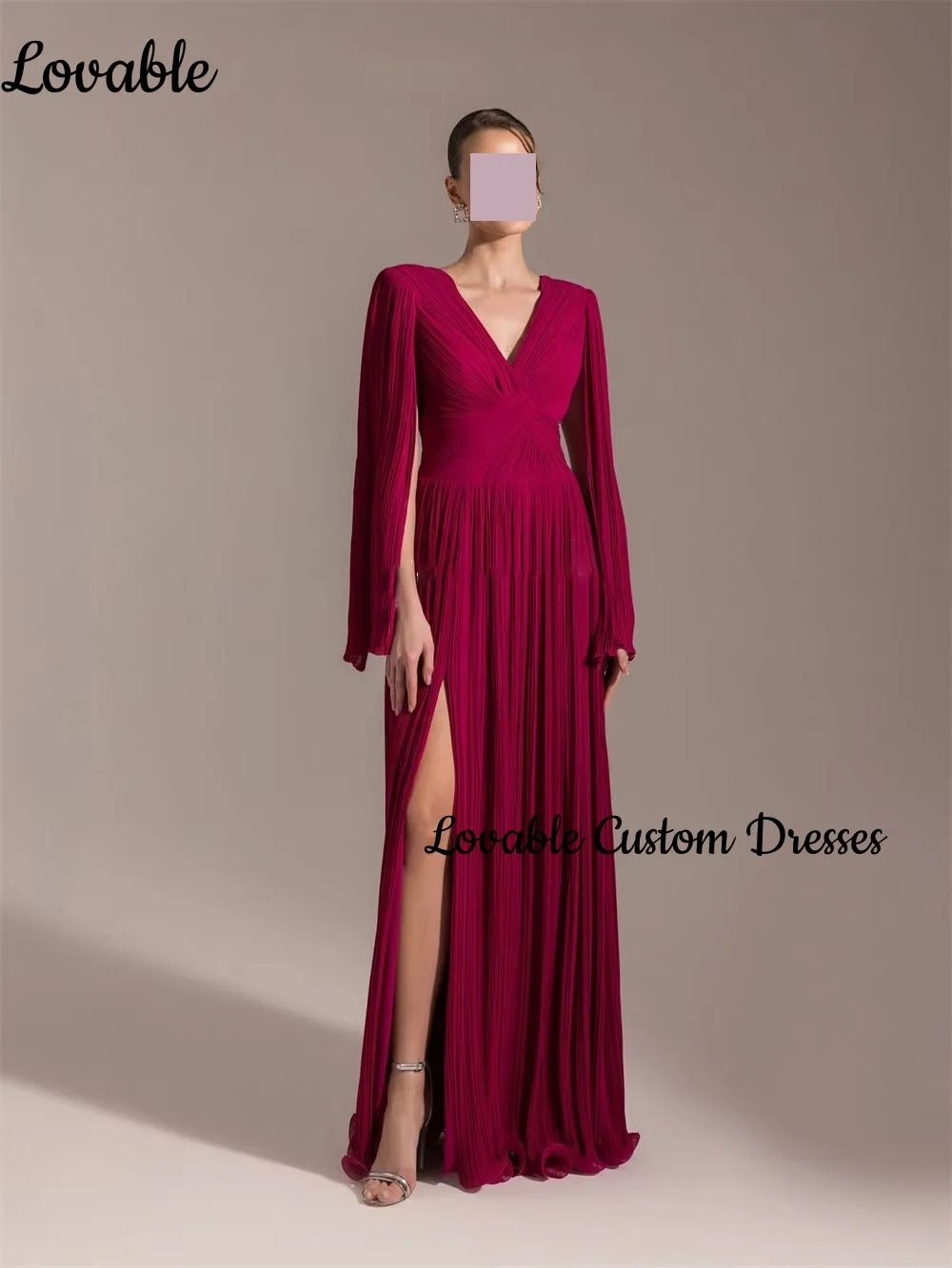 Elegante Abendkleider, individuell anpassbar, A-Linie, tiefer V-Ausschnitt, bodenlange Kleider für besondere Anlässe, lange Ärmel mit Reißverschluss, Vestidos De