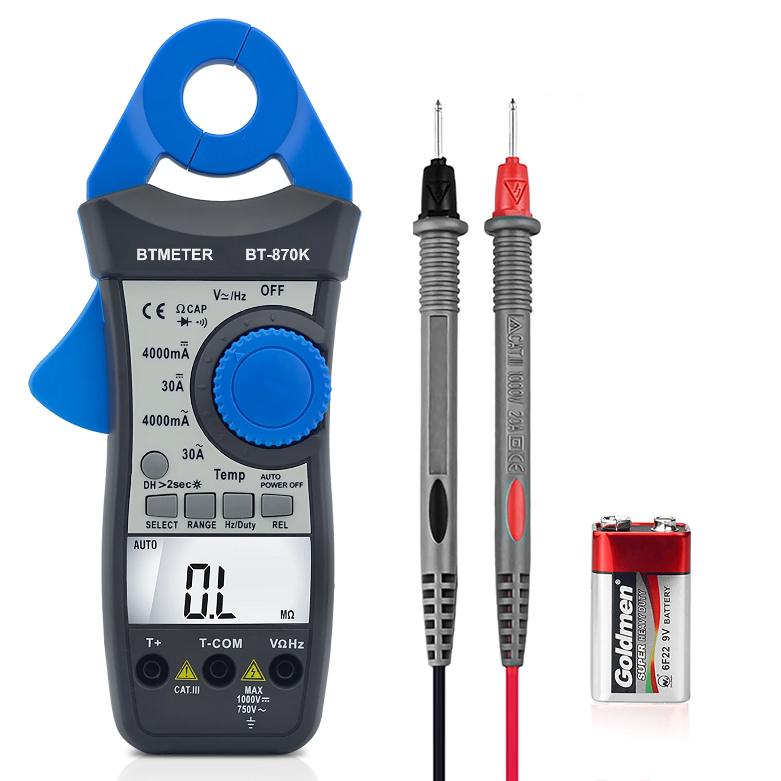 

3999 Counts Digital Clamp Meter Auto Ranging AC/DC Voltage Meter with Relative Value Resistance Frequency Capacitance,BT-870K