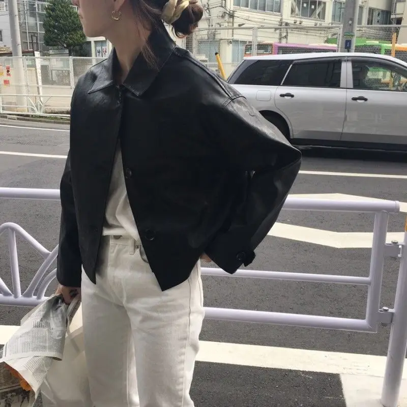 Spring New Style Cool Short PU Leather Jacket Women's Casual Matte Outerwear Fashionable Compact Size Streetwear