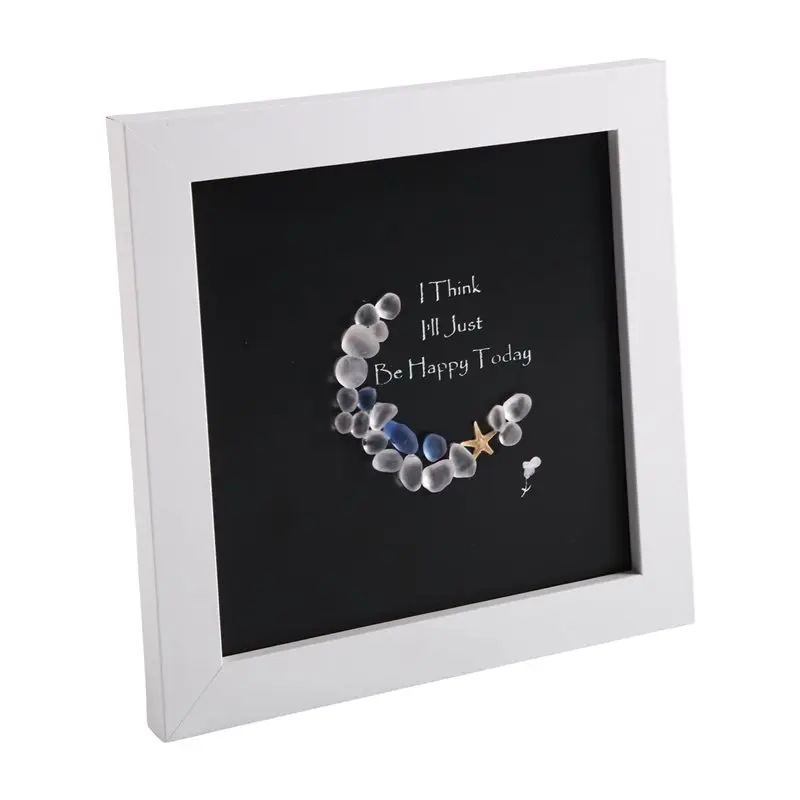 I Think I' Ll Just Be Happy Today. For Mom& Women Handmade Sea Glass Moon Art, Crescent Moon Wall Design