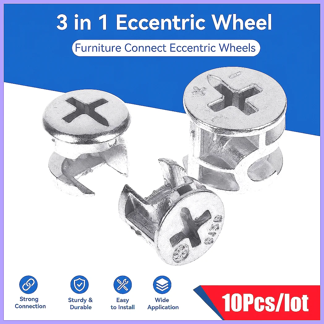10PCS Thickening 3-in-1 Connector Eccentric Wheel Furniture Drawer Lock Screw Fastener Heavy Duty Assembly Hardware