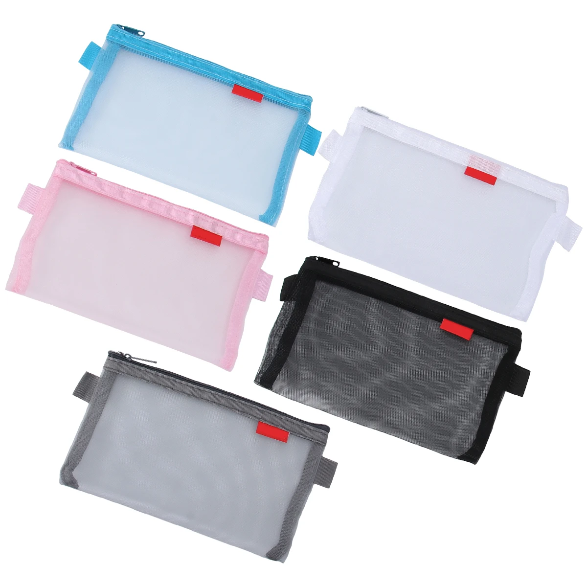 

5pcs Pencil Case Stationery Bag Transparent Mesh Portable Storage For Students Teacher Pen Pouch Large Capacity Durable Material