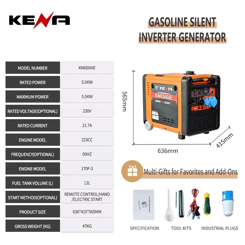 

Портативный инверторный генератор 3.5кВт/6.5кВт на двух видах топлива (LPG/CNG) с дистанционным запуском, бесшумный, для домашнего использования