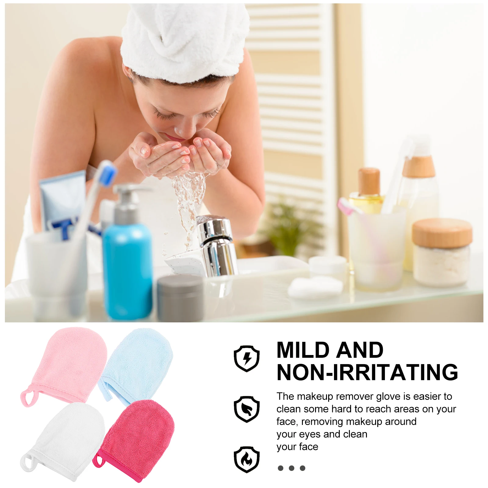 4 個フェイスクリーニング手袋再利用可能なメイク落としミットマイクロファイバーフェイシャルスクラブ穏やかな角質除去敏感肌ポータブル