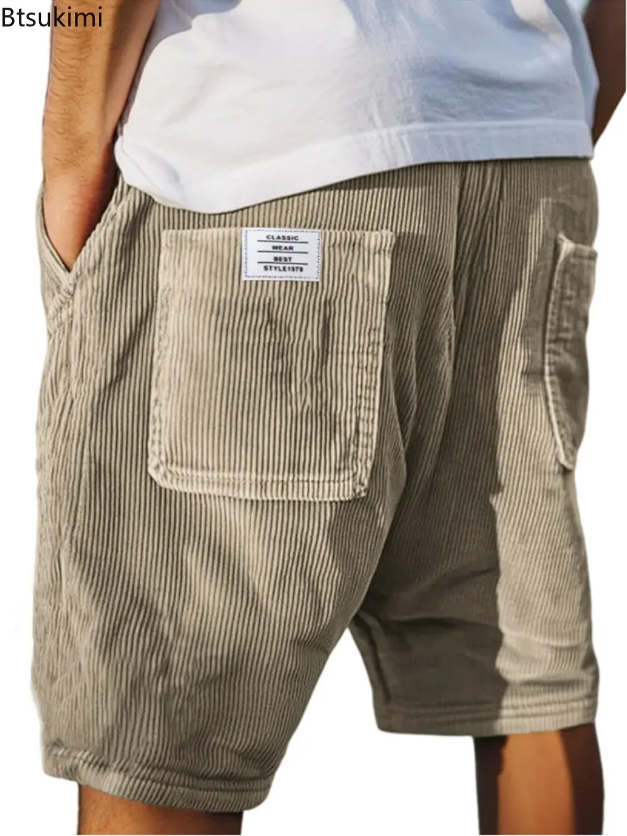 Summer New Men's Corduroy Shorts Vintage American Style Multiple Pockets Casual Pants Fashion Straight Leg Sports Shorts for Men
