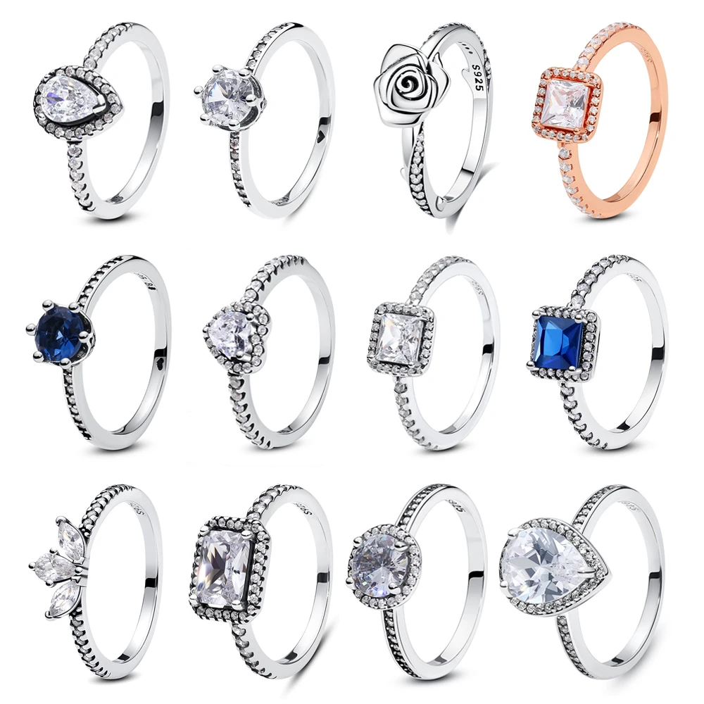 Original 925 Sterling Silver Ring Love Heart Pave CZ Crystal Stackable Rings For Women Wedding Engagement Birthday Gift Jewelry