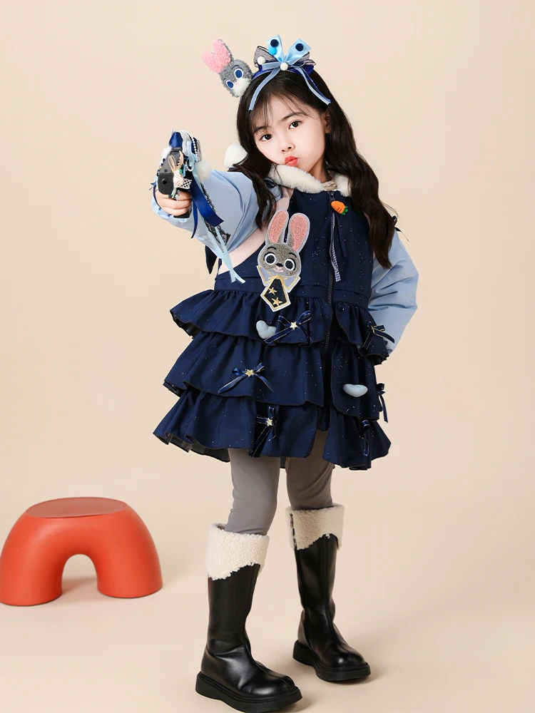 

Thiened Cotton Jaet Coat for Girls Judy Rabbit Police Officer Sle Autumn Winter Faionable Children's Clothing