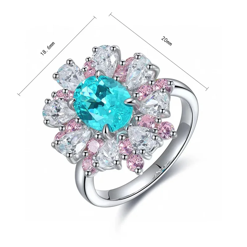 Ruihe Custom Silver 925 Lab Grown Paraiba Sapphire about 3.175Ct Couple Ring Pink Color Fashion Jewelry Engagementring Present