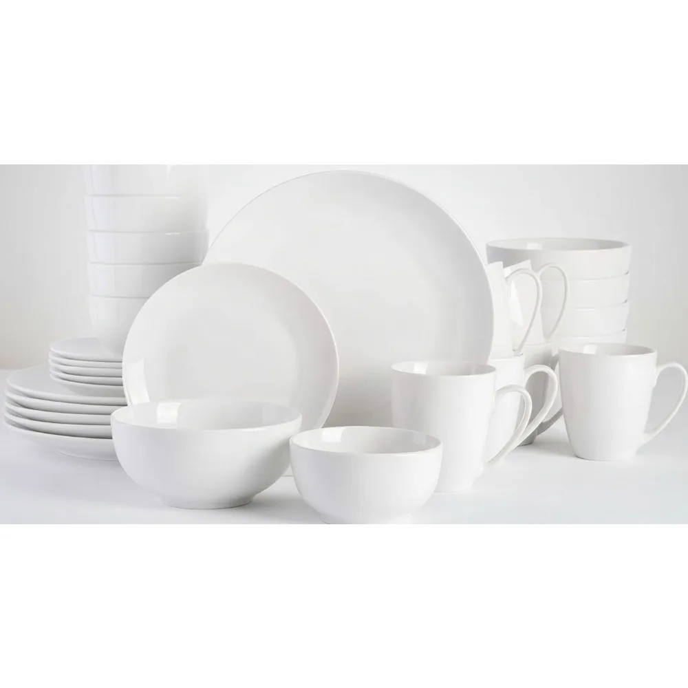 

8-Piece Porcelain Dinner Plate Set - Chip & Scratch Resistant, White with Black Rim - Modern Round Plates for Everyday Use