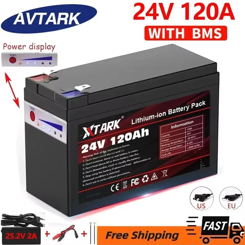 

New Upgraded 24v 120A Li Ion 18650 Battery Electric Vehicle Lithium Battery Pack 24V-25.2V 120Ah Built-in BMS 70A High Current