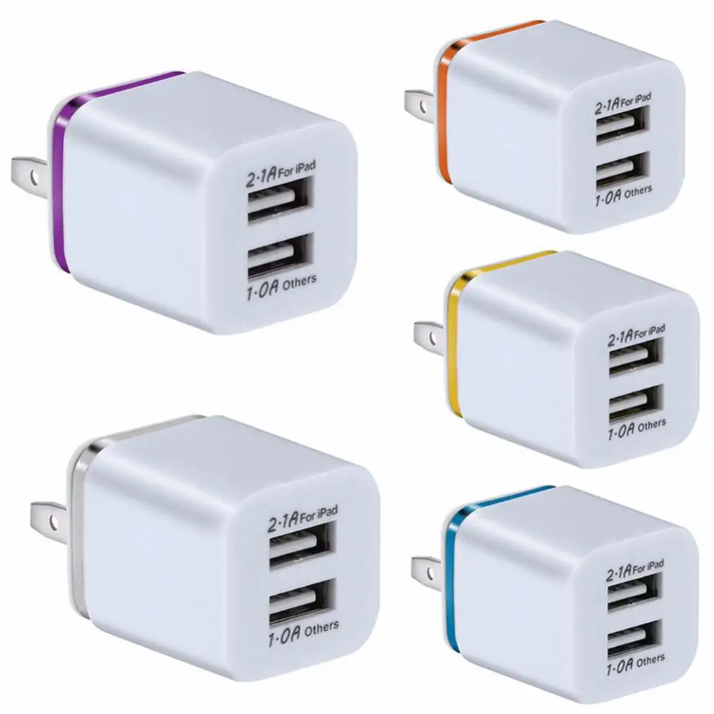 Portable 5V 2.1A Dual USB Ports Color Edge Quick Charging Wall Charger Electroplating Phone Power Adapter Travel Charging Head