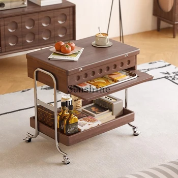 Retro solid wood folding movable small apartment living room home new tea table table