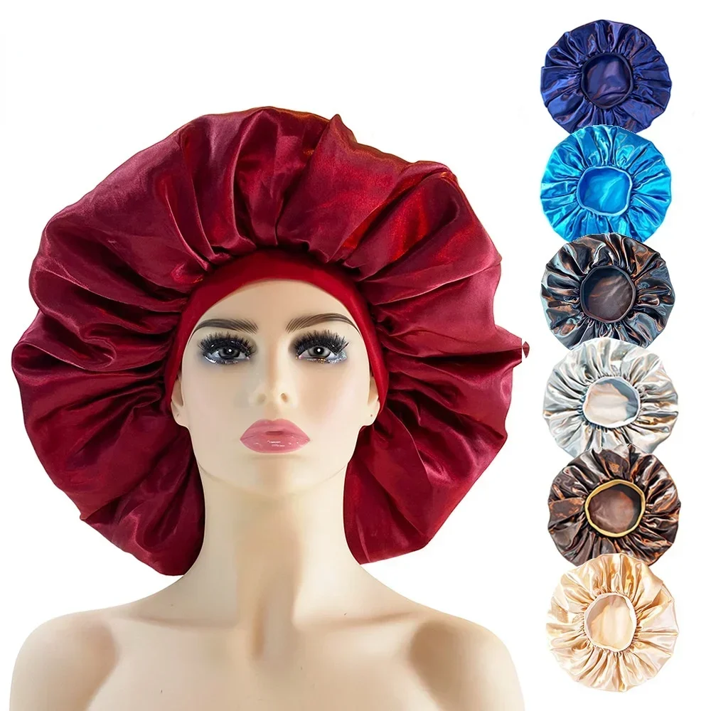 

Silk Sleeping Cap Night Hat Head Cover Bonnet For Curly Hair Care Women Beauty Maintenance Big Size Satin Cheveux Nuit Designer
