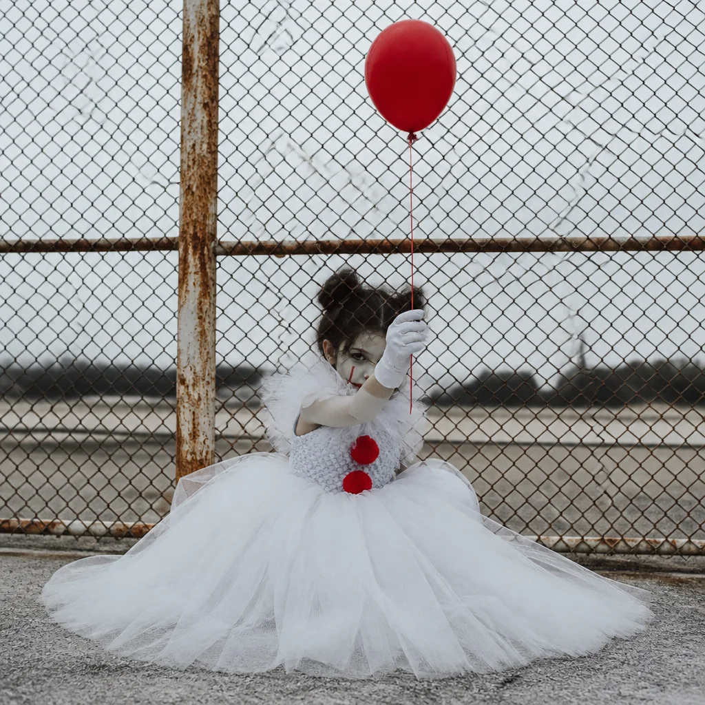 2026 Grey Clown Halloween Carnival Party Dress Costume for Girls Kids Role Playing Joker Outfit Children 2-8Y Vestido
