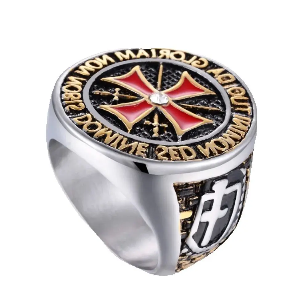 Europe and the United States New Red Cross Circle Man Occupation Covered Templar Masonic Ring Fashion Party Jewelry Gifts