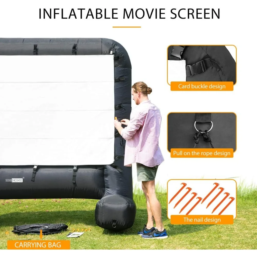24 Feet Indoor and Outdoor Inflatable Blow up Mega Movie Projector Screen with Carry Bag for Front and Rear Projection