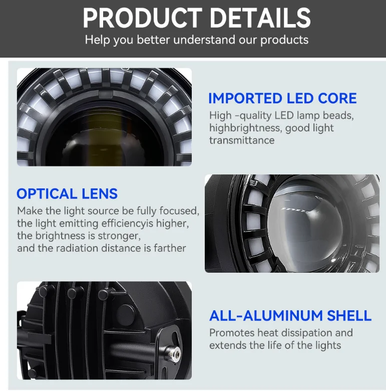 TCYATO Two-color Motorcycle Spotlights, High-brightness Lenses, Strong White and Yellow External Auxiliary Spotlights