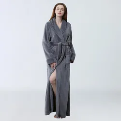 Flannel Warm Robe Nightwear Autumn Winter Thickened Women's Sleepwear Nightgown Loose Sexy Lapel Collar Temperament Nightwear