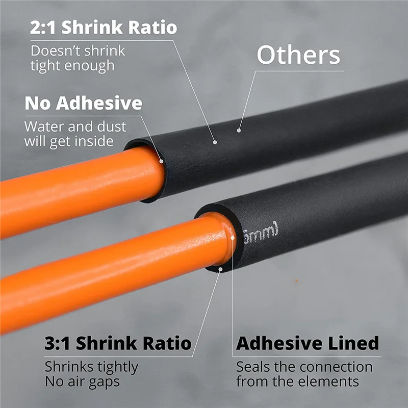 Adesivo forrado Heat Shrink Tubing Kit, Marine Grade Shrink Wrap, envoltório industrial preto, proporção 3:1, 180 pcs