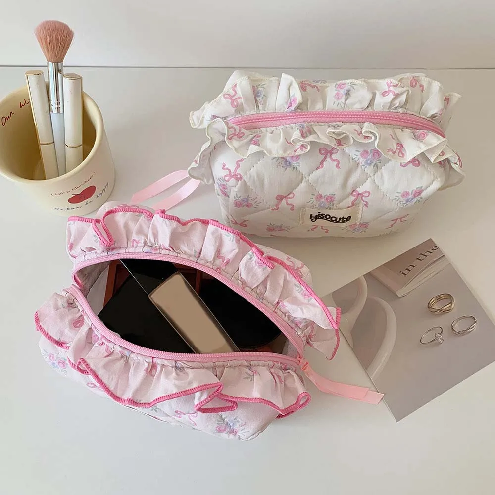 Bowknot Bow Cosmetic Bag Desktop Storage Wash Pouch Korean Style Pencil Case Handbag Pink/White Bow Stationery Bag Wash Face