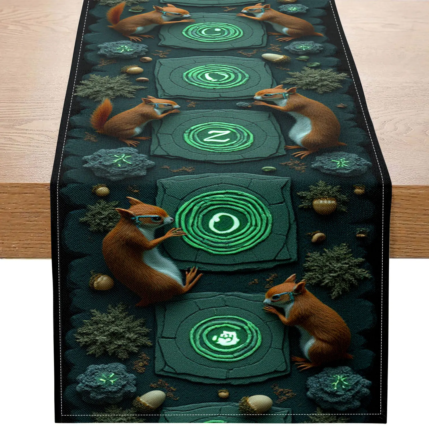 1 Piece of Rune-Themed Table Runner, Featuring Squirrels and Glowing Stones as Main Motifs, Suitable for Fantasy-Themed Parties and Mysterious-Style Home Decoration