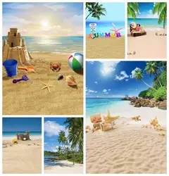 Laeacco Summer Tropical Seaside Beach Photo Backdrop Dusk Sand Castle Toy Kid Newborn Portrait Customized Photography Background