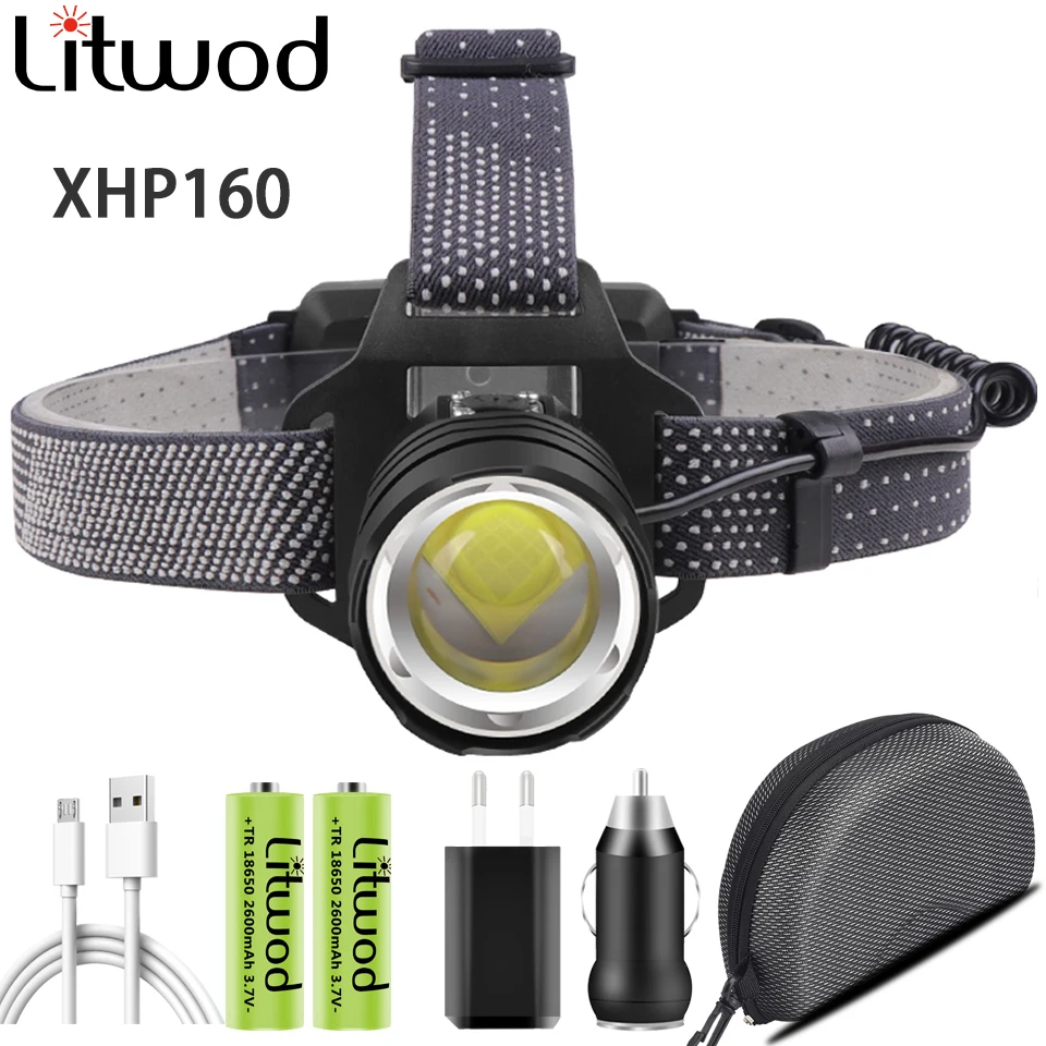 

500000 Lumens XHP160 Led Powerful Headlamp Zoomable Head Flashlight Lamp Torch 18650 Battery Waterproof for Camping Headlight