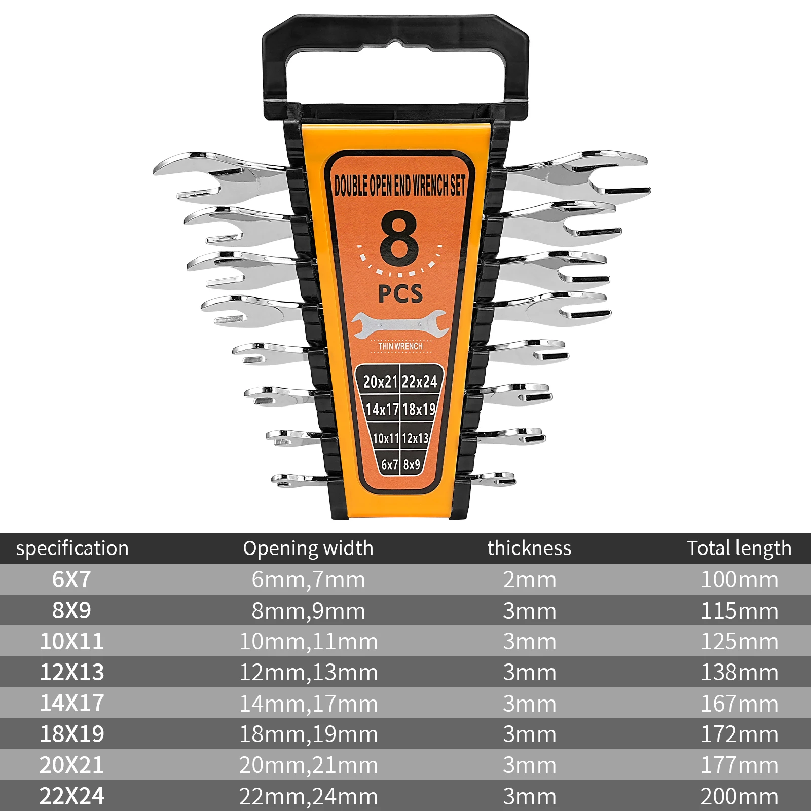 8pcs Ultra-thin Open End Wrench Double-ended Universal Wrench Set for Automobile  Motorcycle Machinery Repair Hand Tools 6-22mm