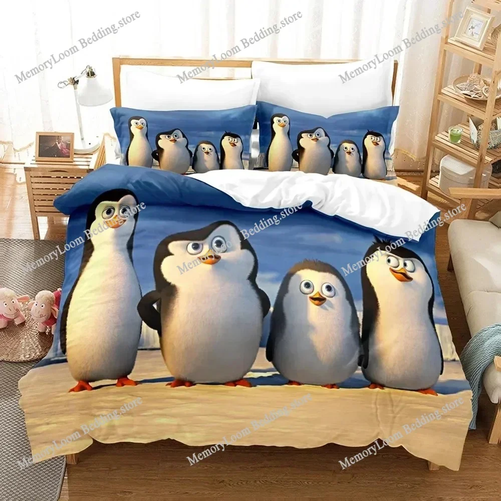 Cartoon Madagascar Penguin Bedding Set Boys Girls Twin Queen Size Duvet Cover Pillowcase Bed Kids Adult Home Textileextile